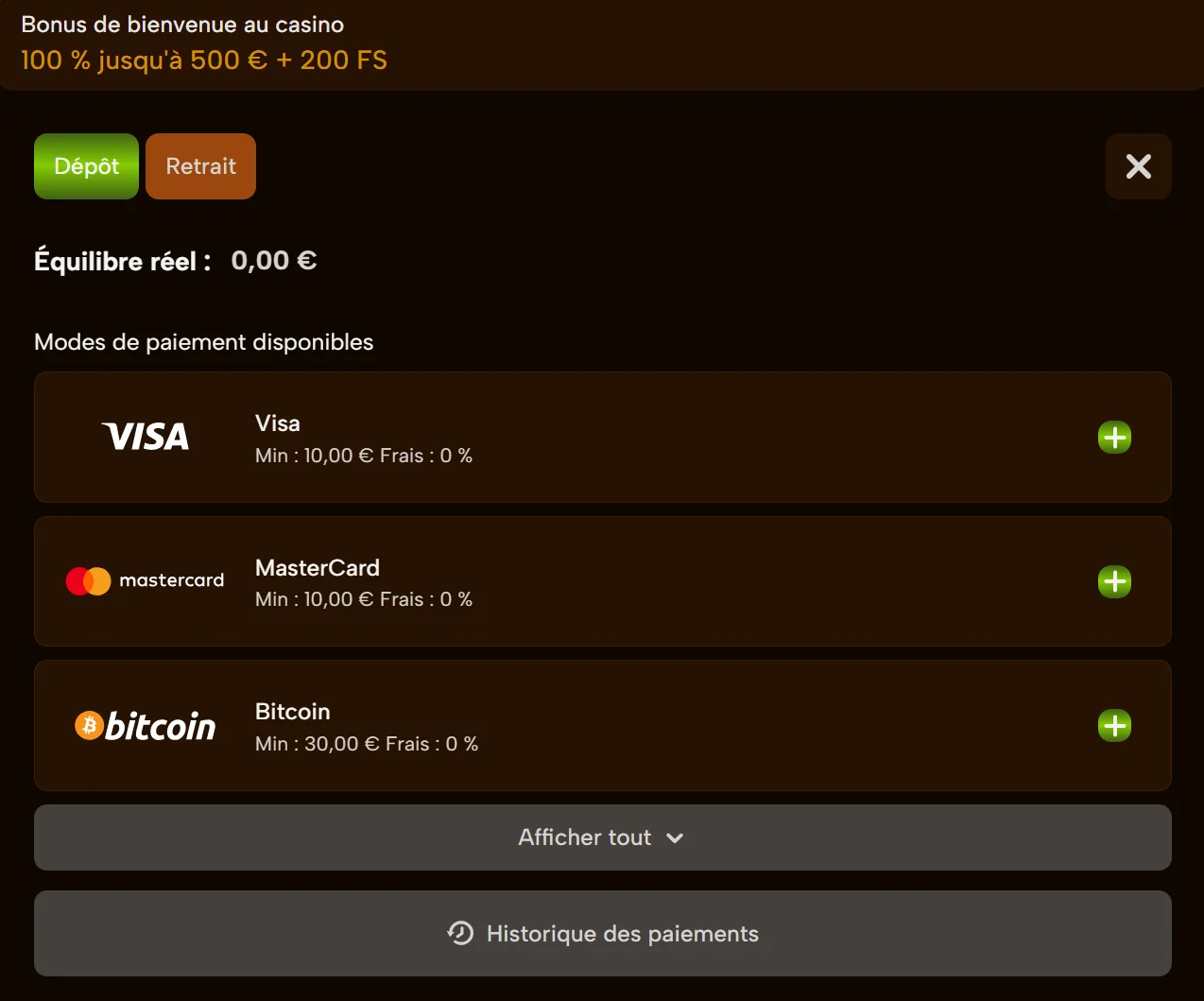 SuperQuantumPlay Casino Méthodes de dépôt