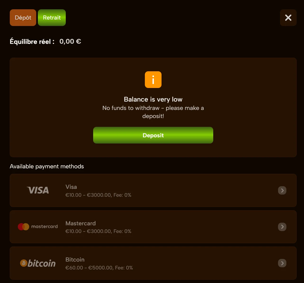 SuperQuantumPlay Casino Options de retrait